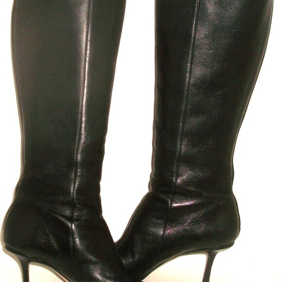 Jimmy Choo "Faith" Black Leather Rear Zip High Heel Boots w Suede Side Panel - Picture 7 of 15